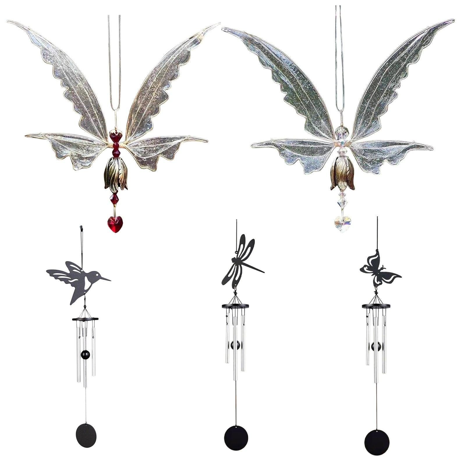 Memorial Butterfly Wind Chimes Angel  Wings Flying Bird Wind Chimes Garden Art Wings Wind Chime Patio Hummingbird Wind Chime Garden Hanging Decoration Outdoor Large Chimes For Patio  Porch Yard Black